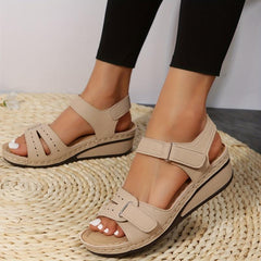Women's Roman Platform Wedge Sandals Hook & Loop Slingback Shoes