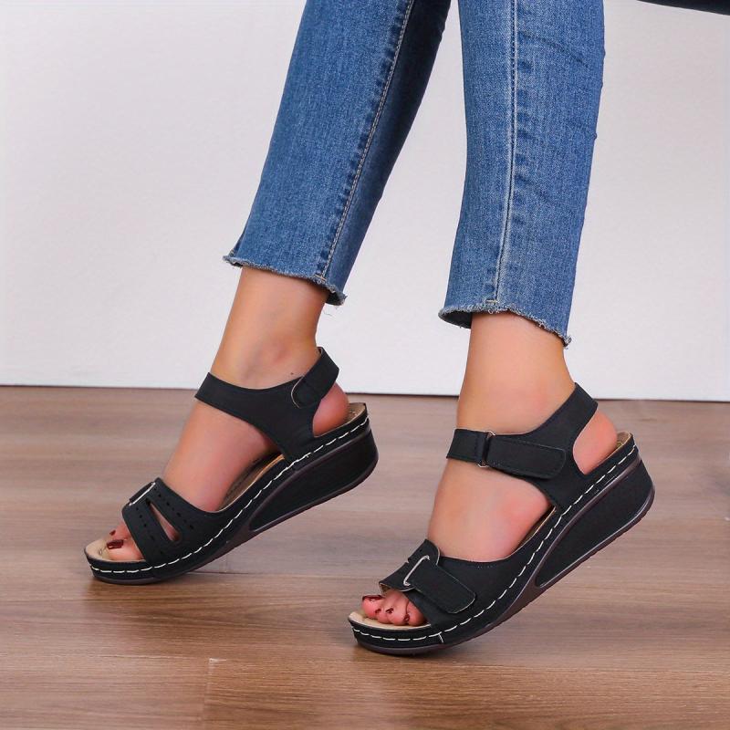 Women's Roman Platform Wedge Sandals Hook & Loop Slingback Shoes