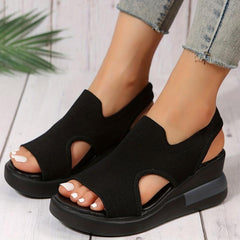 Women's Knitted Wedge Sandals Peep Toe Slip On Shoes