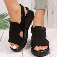 Women's Knitted Wedge Sandals Peep Toe Slip On Shoes