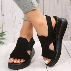 Women's Knitted Wedge Sandals Peep Toe Slip On Shoes