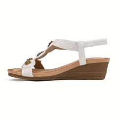 Boho Flower Wedge Sandals Rhinestone Platform Comfy Summer Shoes