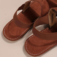 Women's Double Strap Flat Sandals Open Round Toe Slip On Shoes