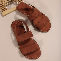 Women's Double Strap Flat Sandals Open Round Toe Slip On Shoes