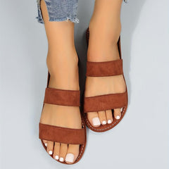 Women's Double Strap Flat Sandals Open Round Toe Slip On Shoes
