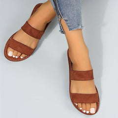 Women's Double Strap Flat Sandals Open Round Toe Slip On Shoes