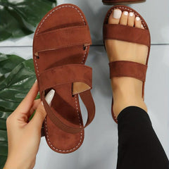 Women's Double Strap Flat Sandals Open Round Toe Slip On Shoes