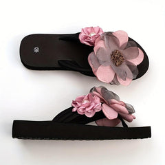 Women's Pearl & Flower Sandals Flatform Flip Flops