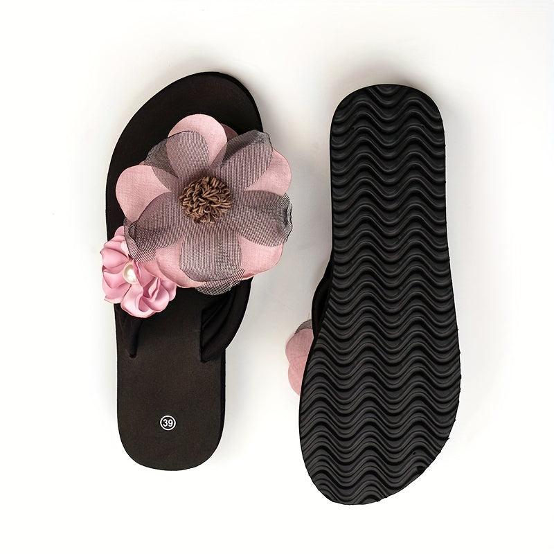 Women's Pearl & Flower Sandals Flatform Flip Flops
