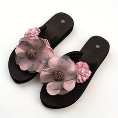 Women's Pearl & Flower Sandals Flatform Flip Flops