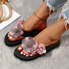 Women's Pearl & Flower Sandals Flatform Flip Flops
