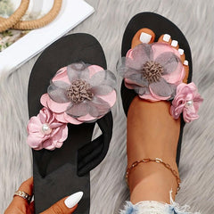 Women's Pearl & Flower Sandals Flatform Flip Flops