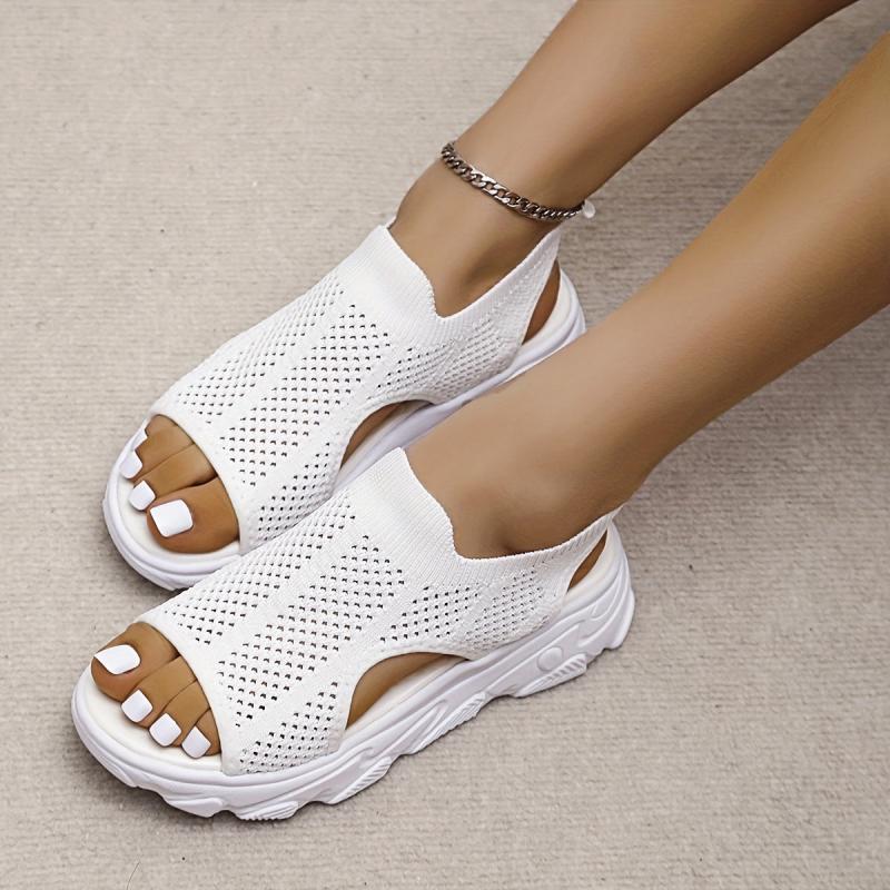 Women's Platform Knit Sandals Peep Toe Slip On Shoes