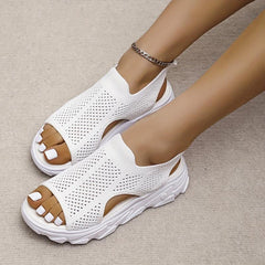 Women's Platform Knit Sandals Peep Toe Slip On Shoes