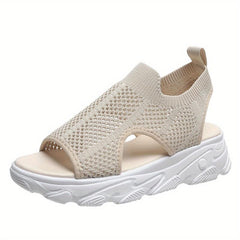 Women's Platform Knit Sandals Peep Toe Slip On Shoes