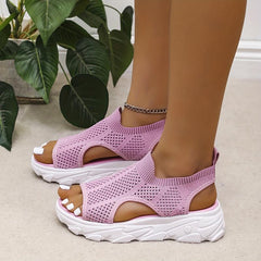 Women's Platform Knit Sandals Peep Toe Slip On Shoes