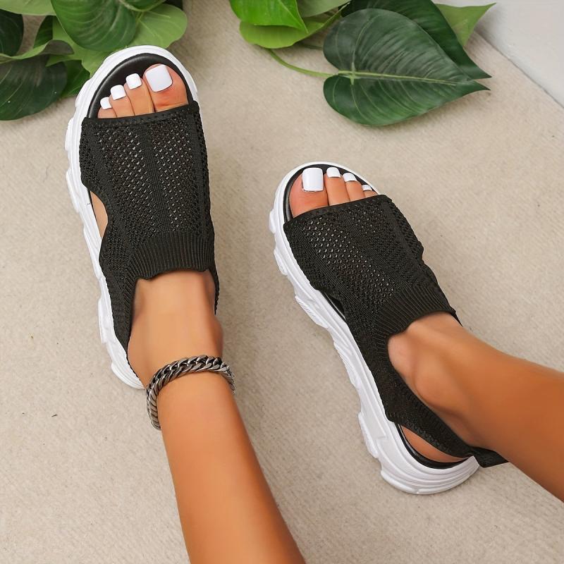 Women's Platform Knit Sandals Peep Toe Slip On Shoes