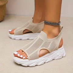 Women's Platform Knit Sandals Peep Toe Slip On Shoes