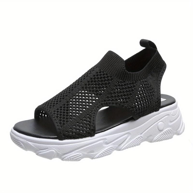 Women's Platform Knit Sandals Peep Toe Slip On Shoes