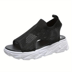 Women's Platform Knit Sandals Peep Toe Slip On Shoes