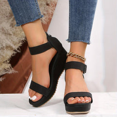 Platform Wedge Sandals Ankle Strap Back Zipper Sandals