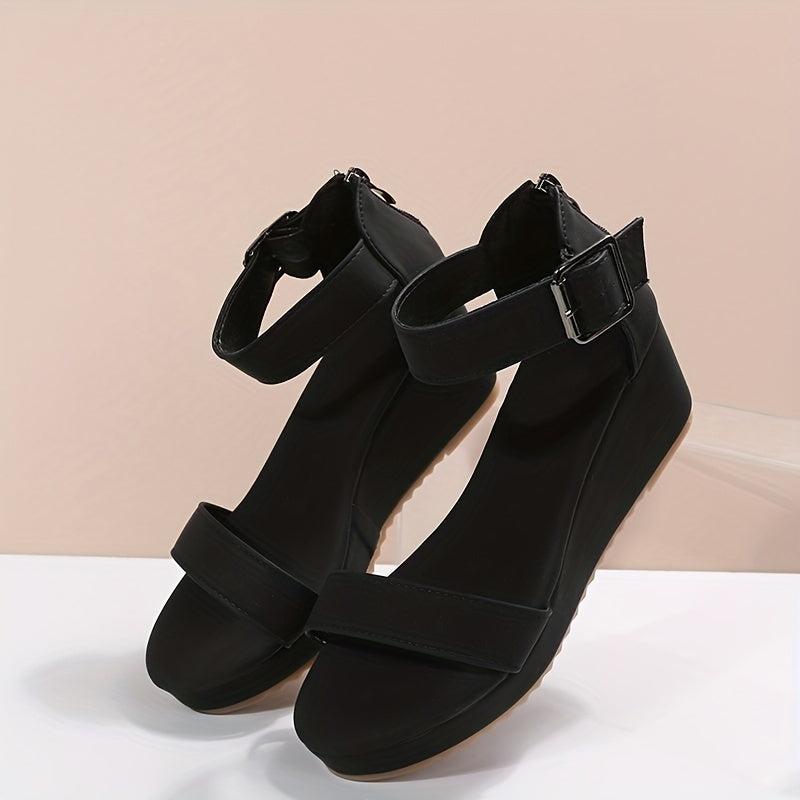 Platform Wedge Sandals Ankle Strap Back Zipper Sandals