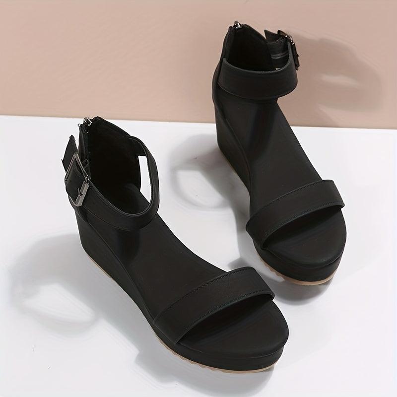 Platform Wedge Sandals Ankle Strap Back Zipper Sandals