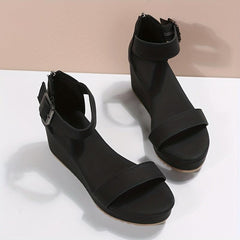 Platform Wedge Sandals Ankle Strap Back Zipper Sandals