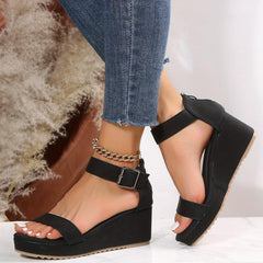 Platform Wedge Sandals Ankle Strap Back Zipper Sandals