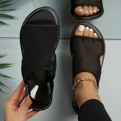 Women's Mesh Flat Sandals Open Toe Elastic Strap Slingback Shoes