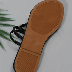 Women's Braided Flat Slippers Open Toe Non Slip Round Toe Slides Shoes