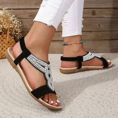 Rhinestone Flat Sandals Slip On Elastic Band Lightweight Summer Shoes