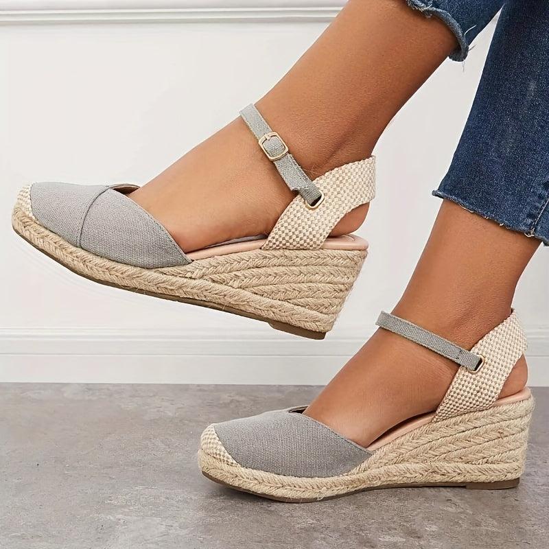 Women's Closed Toe Wedge Heeled Sandals Round Toe Ankle Straps Platform