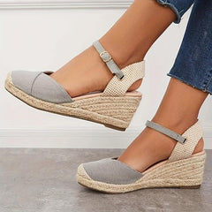 Women's Closed Toe Wedge Heeled Sandals Round Toe Ankle Straps Platform