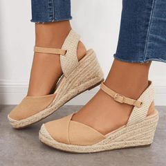 Women's Closed Toe Wedge Heeled Sandals Round Toe Ankle Straps Platform