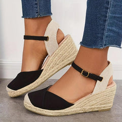 Women's Closed Toe Wedge Heeled Sandals Round Toe Ankle Straps Platform