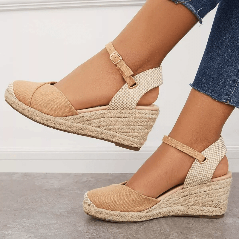 Women's Closed Toe Wedge Heeled Sandals Round Toe Ankle Straps Platform