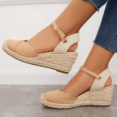 Women's Closed Toe Wedge Heeled Sandals Round Toe Ankle Straps Platform