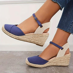 Women's Closed Toe Wedge Heeled Sandals Round Toe Ankle Straps Platform