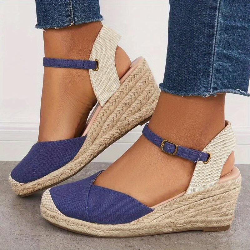 Women's Closed Toe Wedge Heeled Sandals Round Toe Ankle Straps Platform