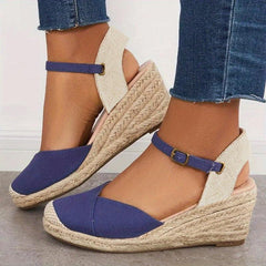 Women's Closed Toe Wedge Heeled Sandals Round Toe Ankle Straps Platform