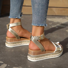 Women's Platform Wedge Sandals with Buckle Strap, Non-Slip Slingback Shoes