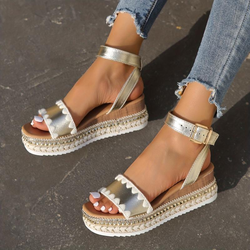 Women's Platform Wedge Sandals with Buckle Strap, Non-Slip Slingback Shoes