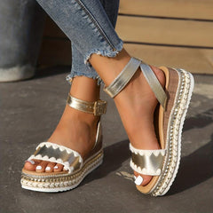 Women's Platform Wedge Sandals with Buckle Strap, Non-Slip Slingback Shoes