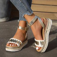 Women's Platform Wedge Sandals with Buckle Strap, Non-Slip Slingback Shoes