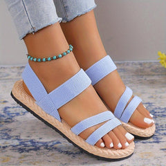 Women's Elastic Strap Flat Sandals Open Toe Slip On Shoes Comfortable Espadrille