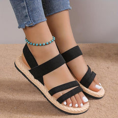 Women's Elastic Strap Flat Sandals Open Toe Slip On Shoes Comfortable Espadrille