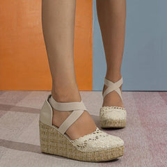 Women's Breathable Wedge Sandals Casual Cross Strap Platform Sandals