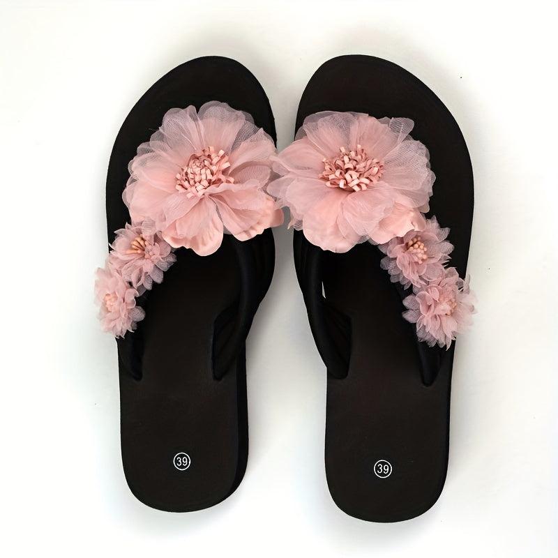 Women's Floral Flip Flops Slip On Thick Sole Beach Comfy Shoes