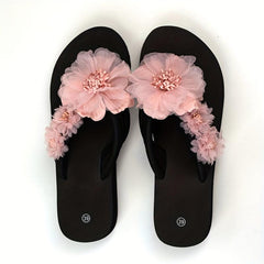 Women's Floral Flip Flops Slip On Thick Sole Beach Comfy Shoes